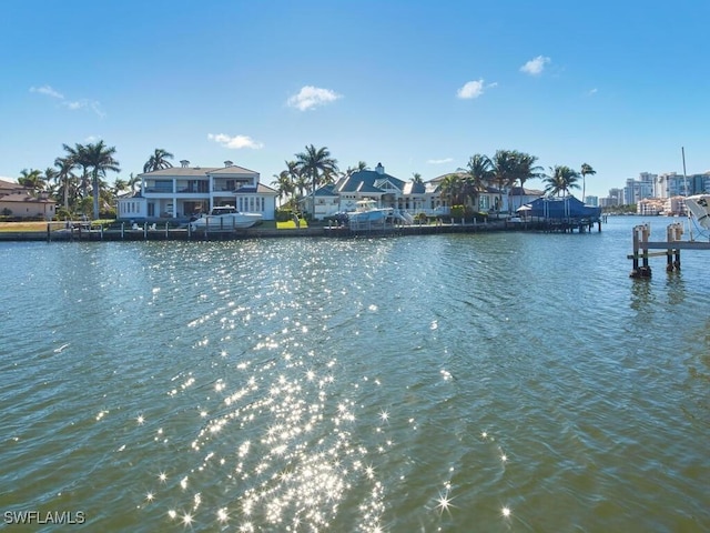 view of water feature featuring a dock