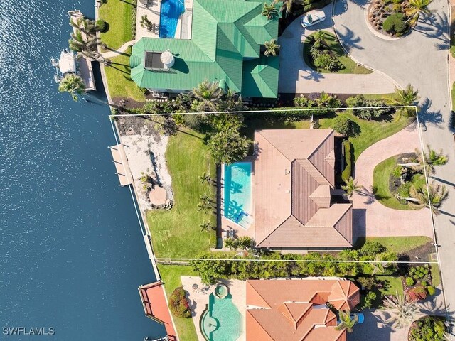 bird's eye view featuring a water view