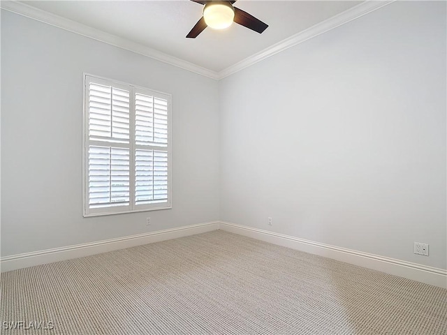 spare room with crown molding and ceiling fan