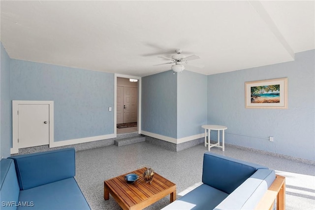 living room with ceiling fan