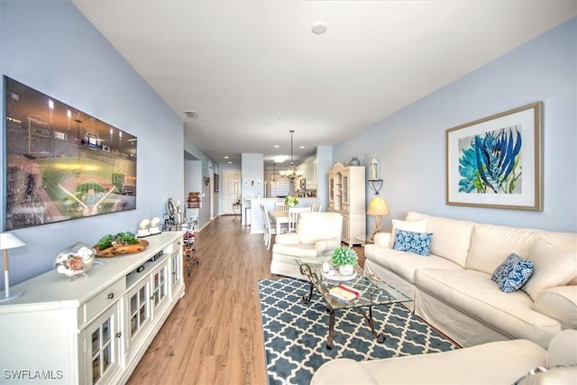 living room featuring light wood-type flooring