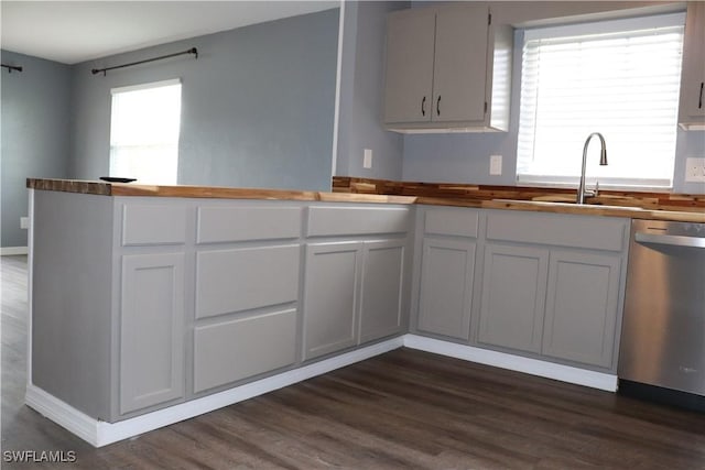 kitchen featuring dishwasher, a healthy amount of sunlight, dark hardwood / wood-style floors, and sink