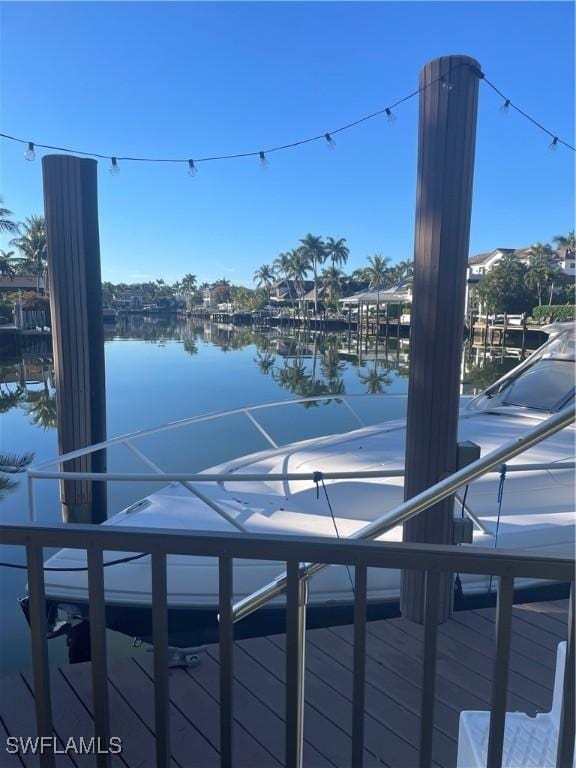 view of dock with a water view