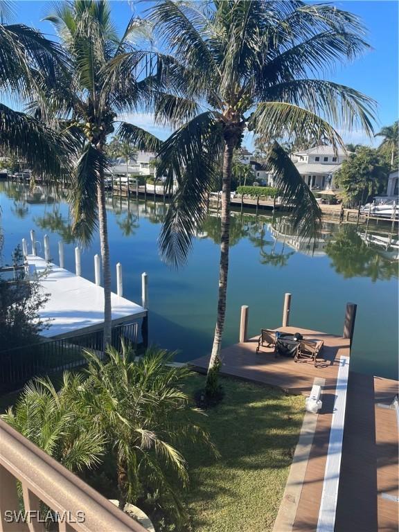 view of dock with a water view