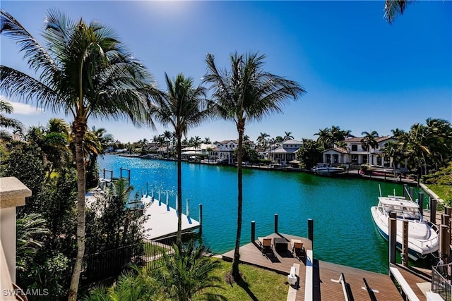 dock area featuring a water view