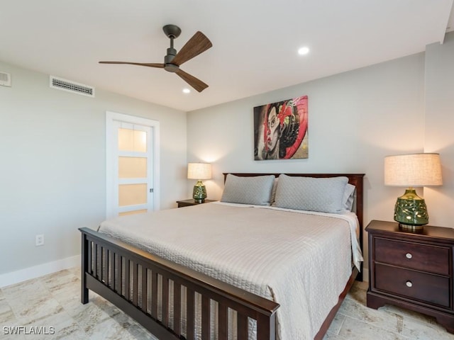 bedroom featuring ceiling fan