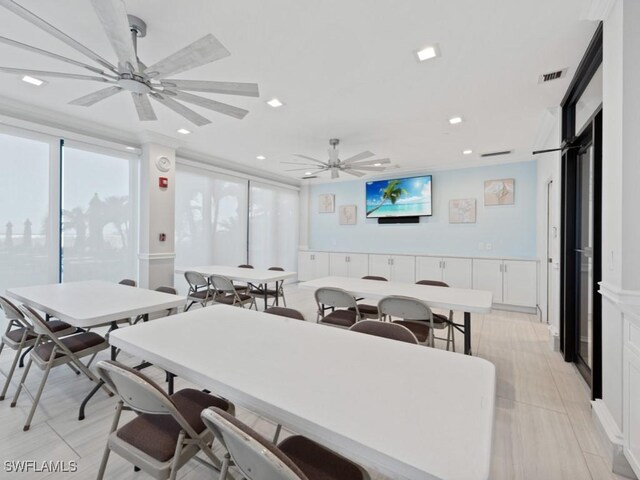 dining area featuring ceiling fan