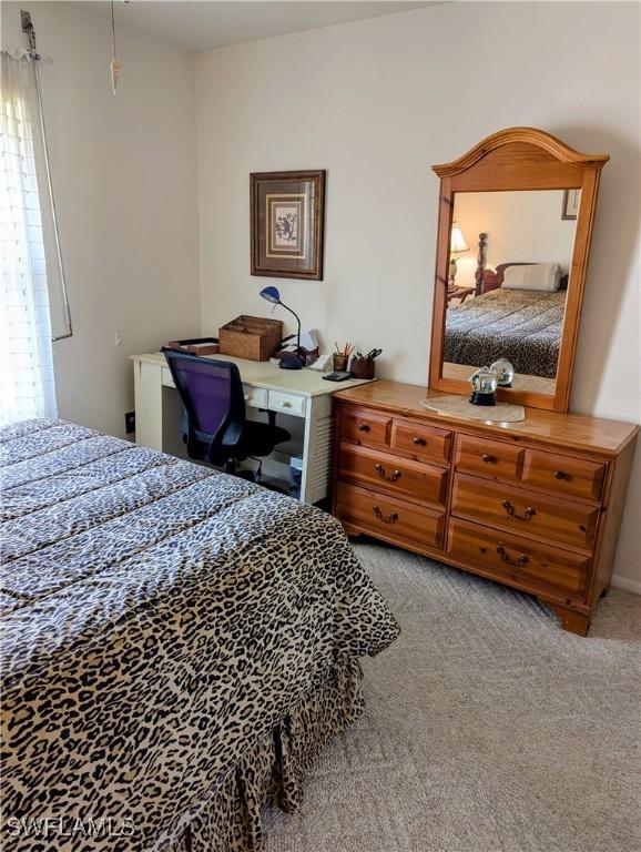 bedroom with multiple windows and light carpet