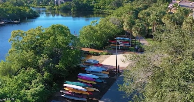 bird's eye view featuring a water view