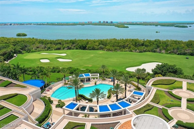 aerial view featuring a water view