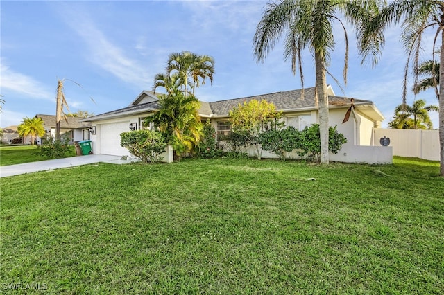 exterior space featuring a garage and a front yard