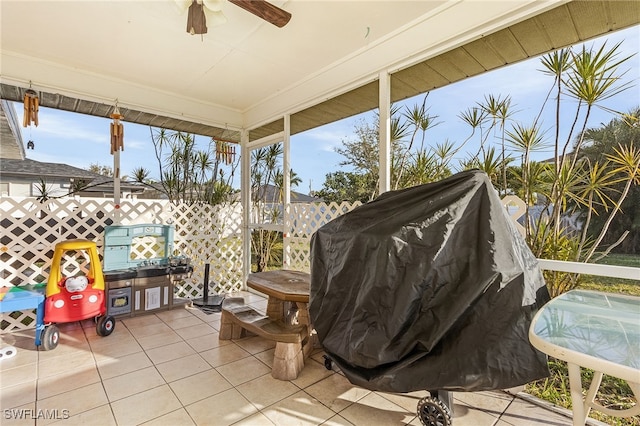 view of patio / terrace featuring area for grilling and ceiling fan