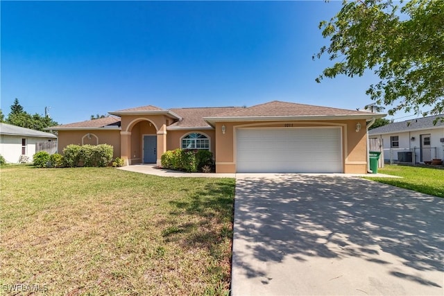 view of front facade with a front lawn and a garage