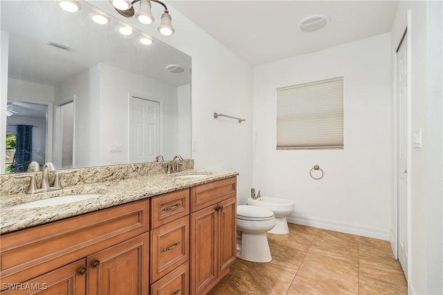 bathroom featuring vanity, tile patterned flooring, a bidet, and toilet