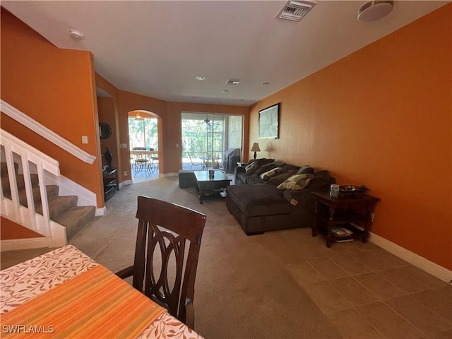 living room with carpet floors