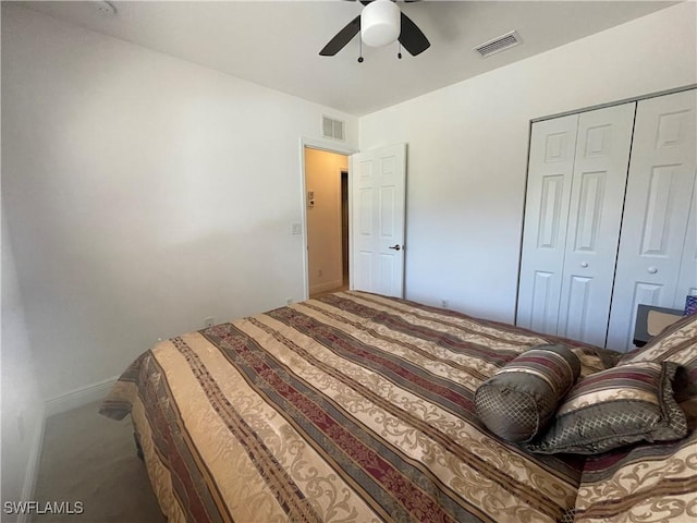 bedroom featuring a closet and ceiling fan