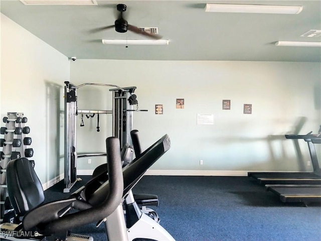 workout room with ceiling fan