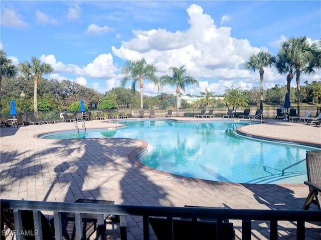 view of swimming pool featuring a patio