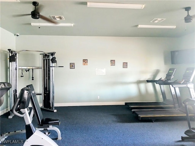 exercise room featuring ceiling fan