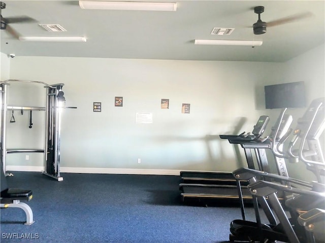 exercise room featuring ceiling fan