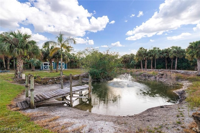 view of dock with a water view