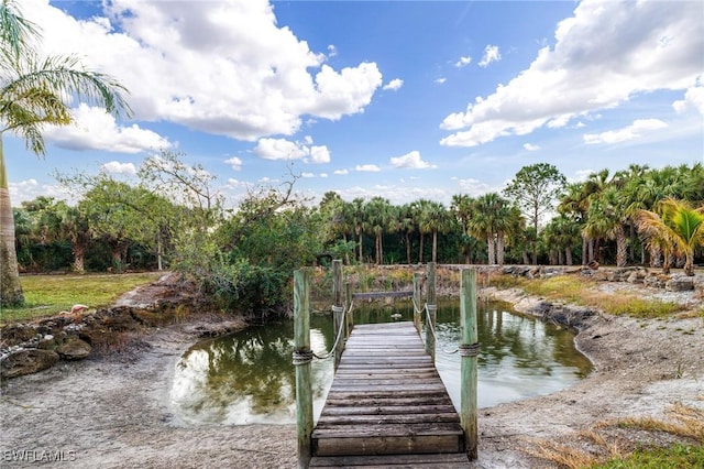 view of dock with a water view