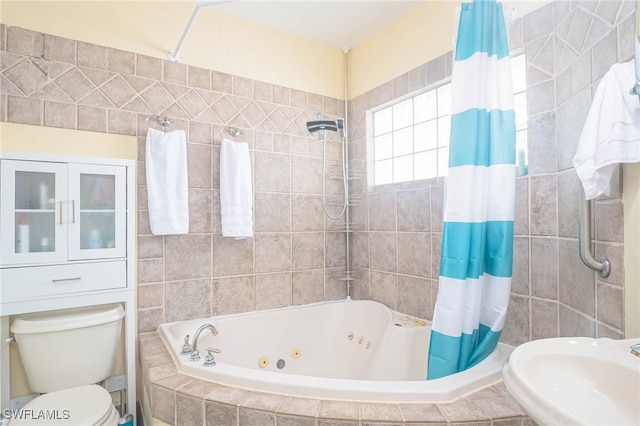 full bathroom with shower with separate bathtub, toilet, and sink