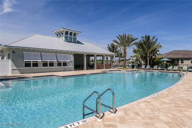 view of swimming pool with a patio