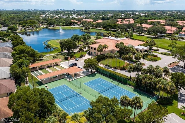 aerial view with a water view and a residential view