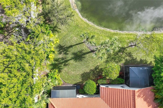 aerial view with a water view