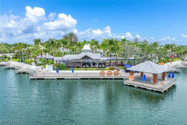 dock area featuring a water view