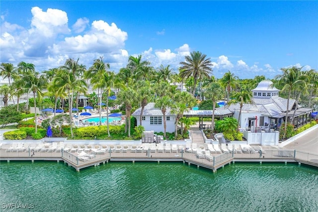 dock area featuring a water view