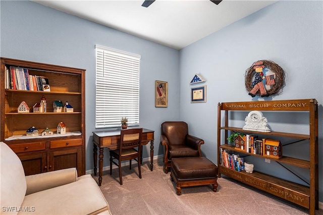 living area featuring light colored carpet