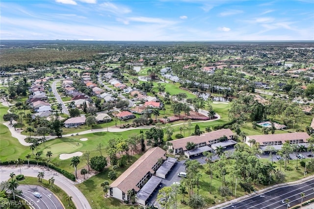 aerial view featuring a residential view and golf course view