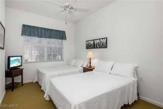 bedroom with carpet floors and ceiling fan