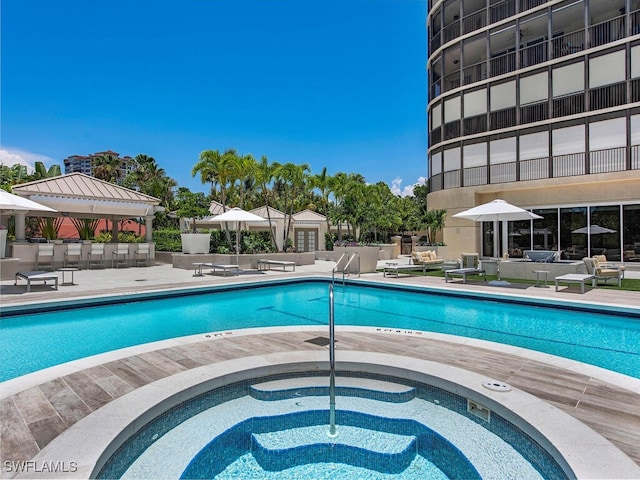 view of swimming pool featuring a patio