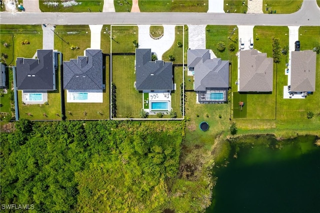 aerial view with a water view