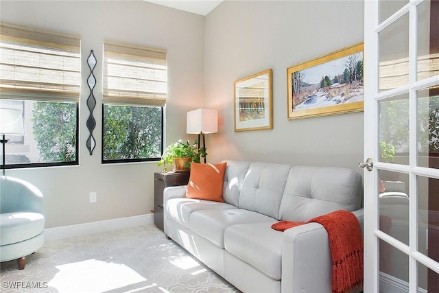 living room featuring french doors