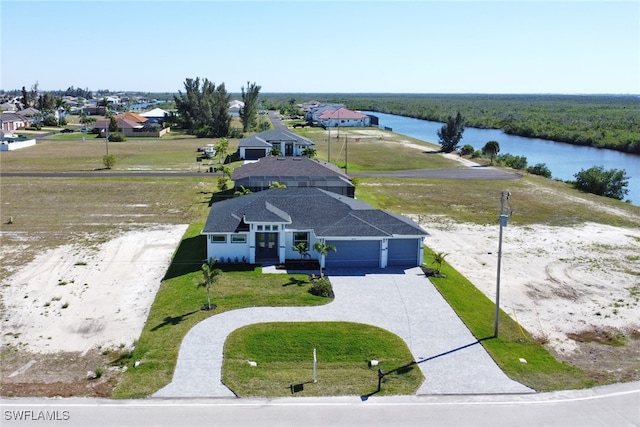 aerial view with a water view