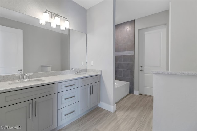 bathroom with hardwood / wood-style flooring and vanity