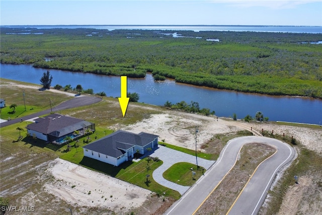 aerial view with a water view