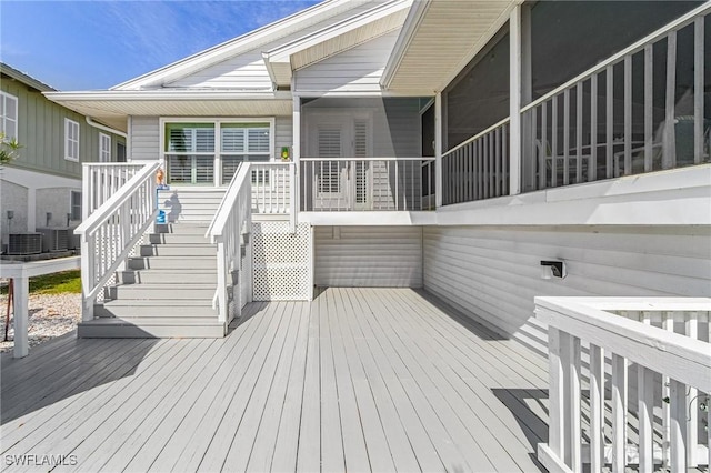 wooden terrace with central air condition unit