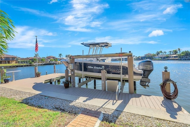 dock area with a water view