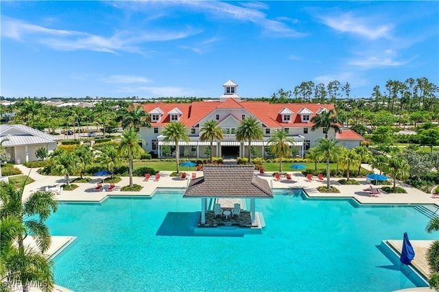 view of pool with a gazebo and a patio area