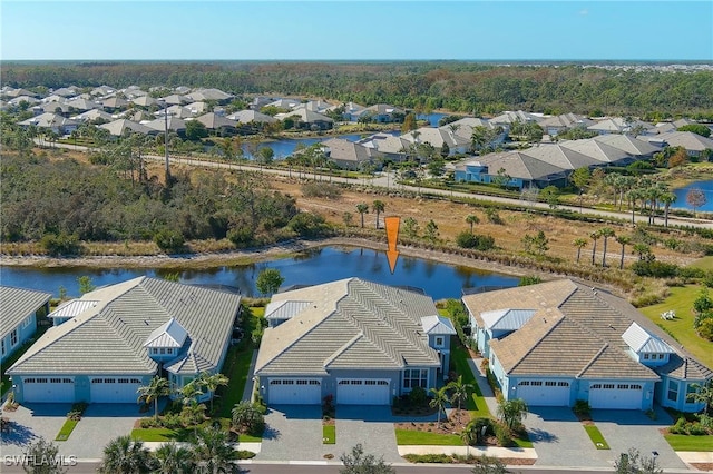 bird's eye view featuring a water view