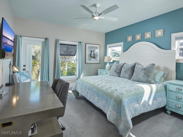 bedroom with carpet floors and ceiling fan