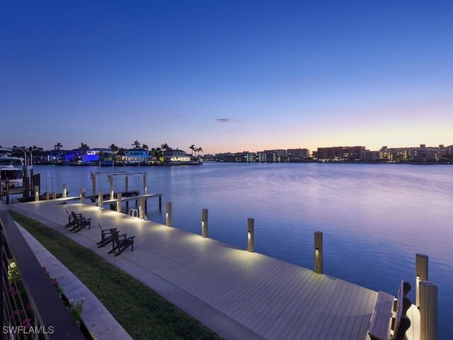 view of dock with a water view