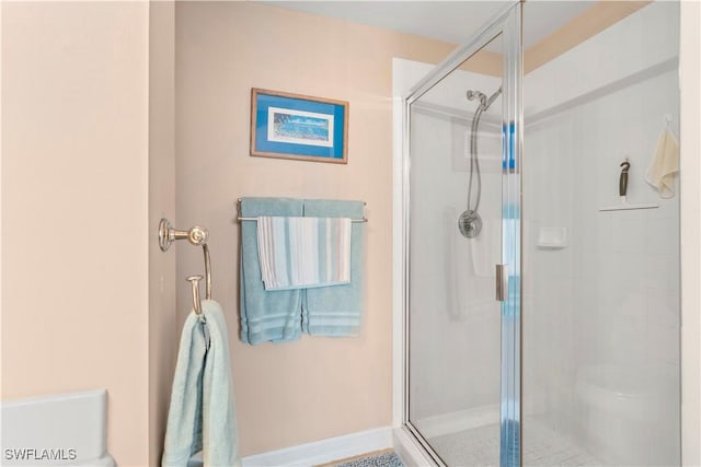 bathroom featuring a shower with shower door