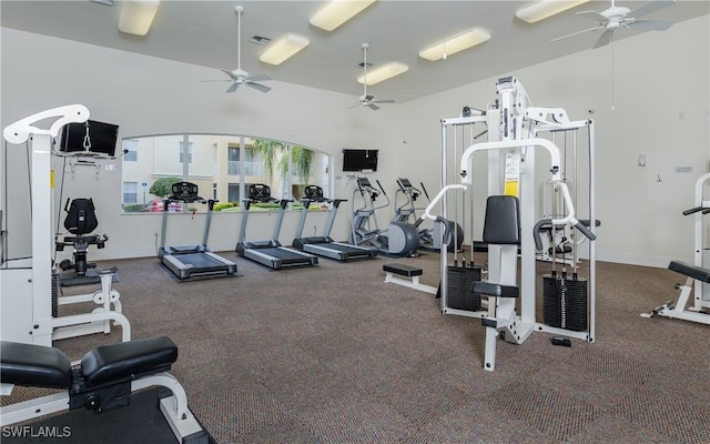 gym with ceiling fan