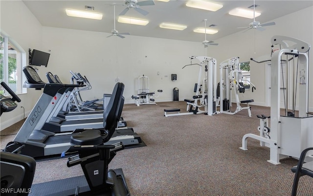 workout area with ceiling fan